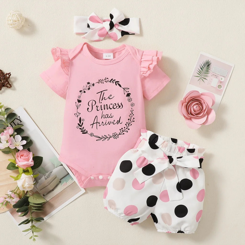 Conjunto “The Princess Has Arrived” – 3 Peças para Bebê Princesa
