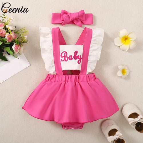 Conjunto Bebê Rosa com Saia e Babados – Look Fashion com Faixa de Cabelo