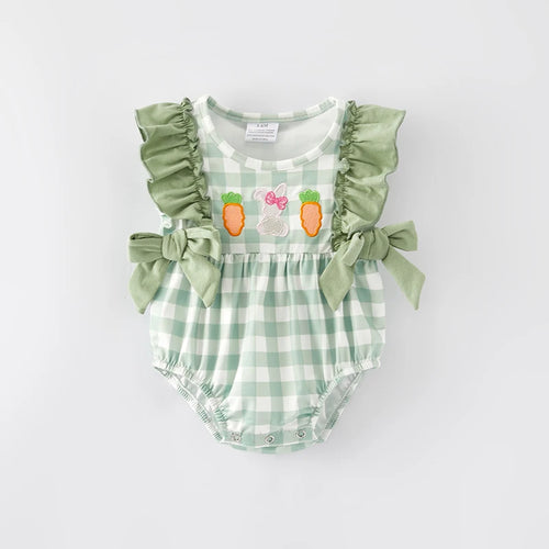 Body Bebê Estiloso Xadrez Verde com Babados e Bordado Criativo – Look Moderno e Confortável